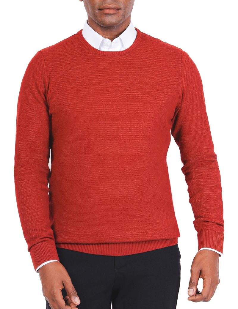 JK38SF06M021-Rust-brown-059-1 Textured Pullover with a Round Neck