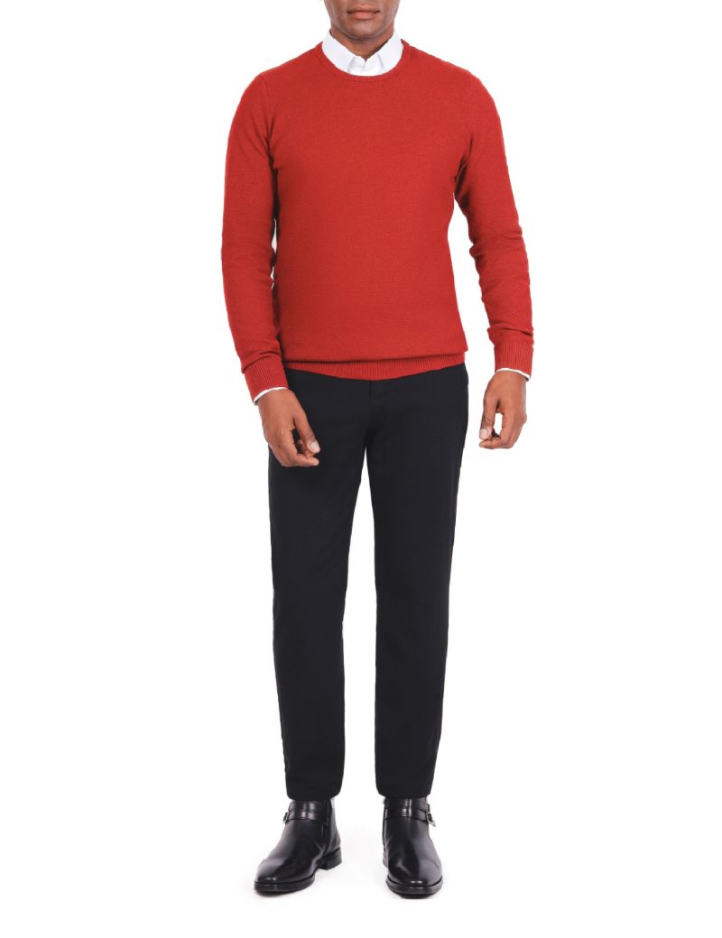 JK38SF06M021-Rust-brown-059-2 Textured Pullover with a Round Neck