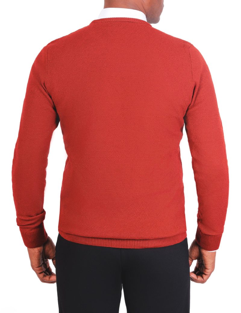 JK38SF06M021-Rust-brown-059-5 Textured Pullover with a Round Neck