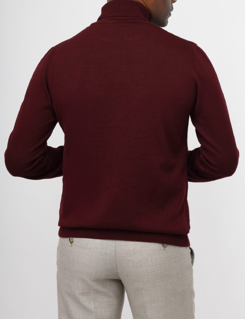JK38SF06M029-Maroon-043-2 Striped Pullover with a High Neck