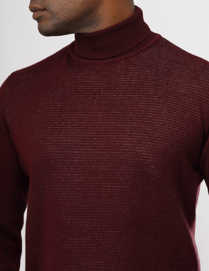 JK38SF06M029-Maroon-043-3 Striped Pullover with a High Neck