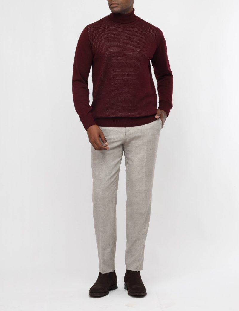 JK38SF06M029-Maroon-043-5 Striped Pullover with a High Neck