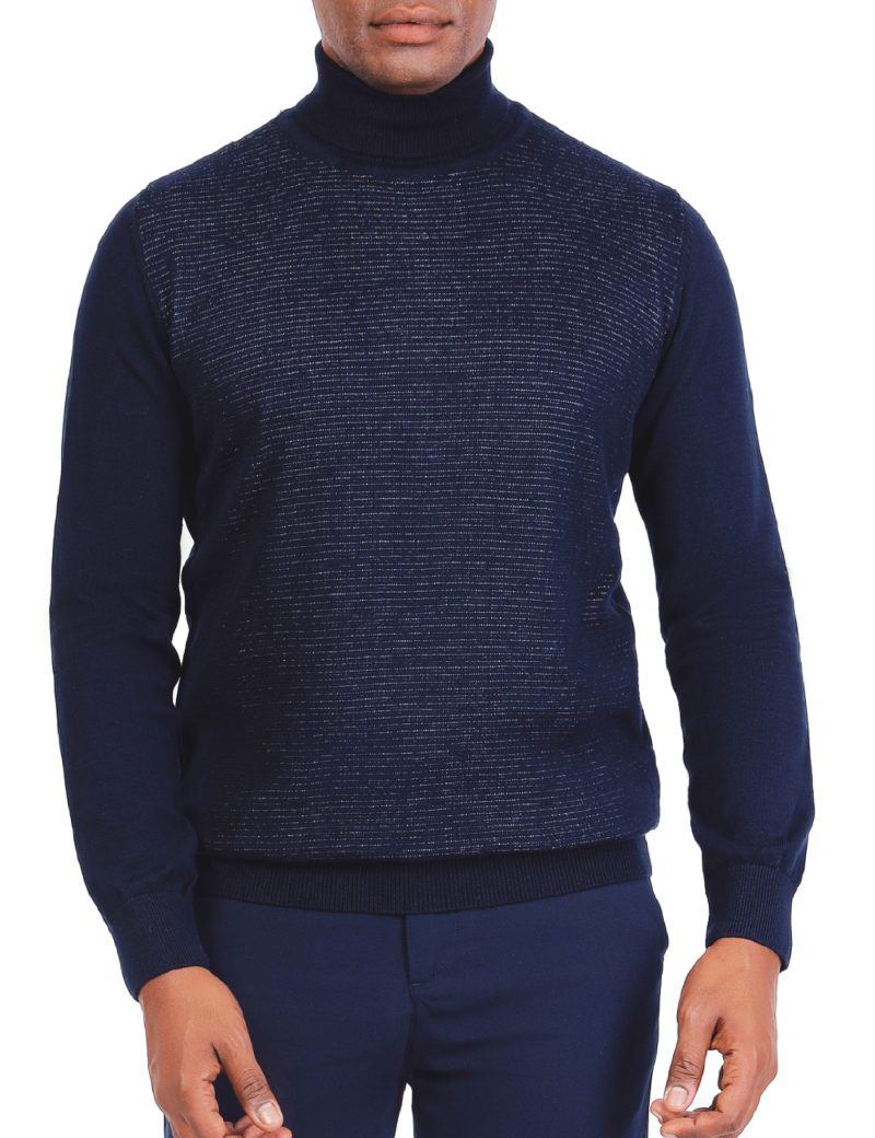 JK38SF06M029-Navy-002-1 Striped Pullover with a High Neck