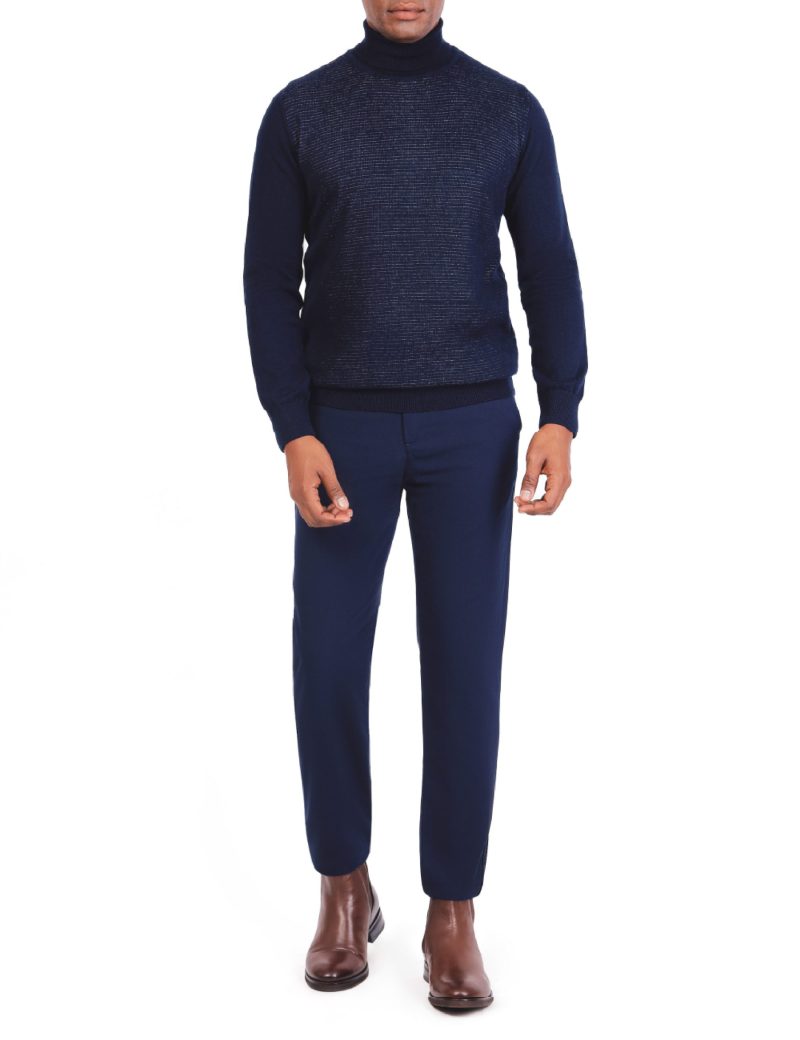JK38SF06M029-Navy-002-2 Striped Pullover with a High Neck