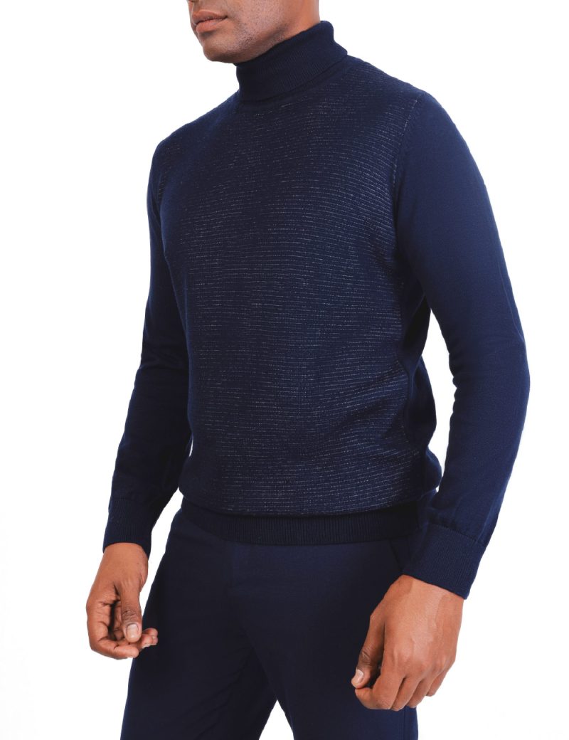 JK38SF06M029-Navy-002-3 Striped Pullover with a High Neck