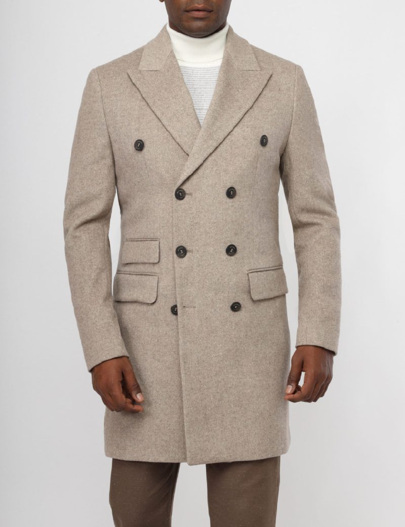 JK38SF10M002-Beige-899-2 Double-Breasted Slim-Fit Classic Coat