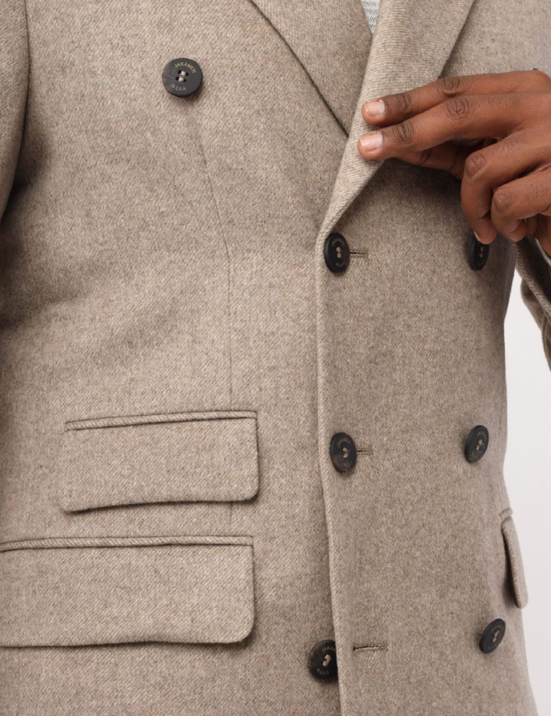 JK38SF10M002-Beige-899-4 Double-Breasted Slim-Fit Classic Coat