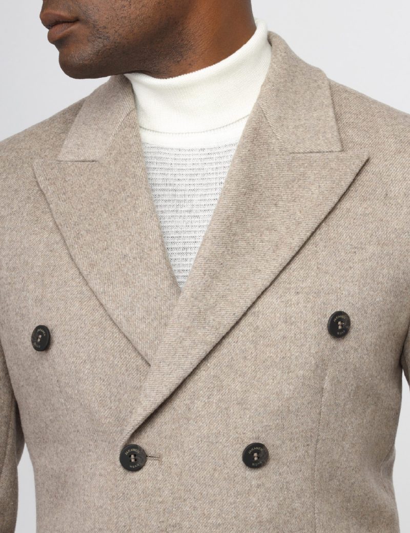 JK38SF10M002-Beige-899-5 Double-Breasted Slim-Fit Classic Coat