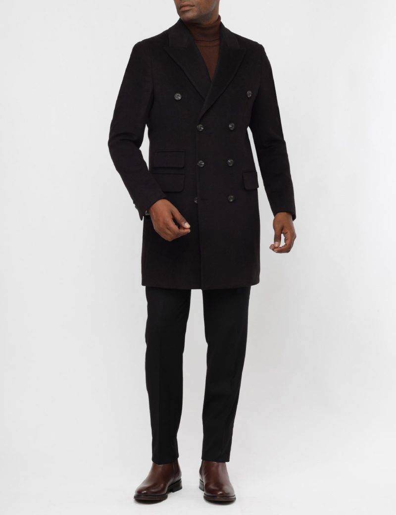 JK38SF10M002-Black-001-1 Double-Breasted Slim-Fit Classic Coat