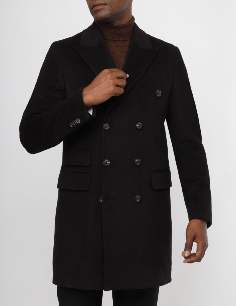 JK38SF10M002-Black-001-2 Double-Breasted Slim-Fit Classic Coat