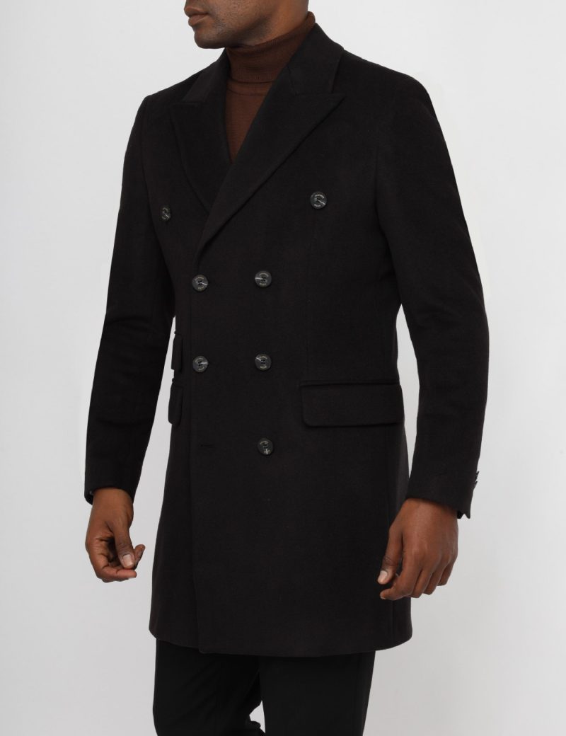 JK38SF10M002-Black-001-3 Double-Breasted Slim-Fit Classic Coat