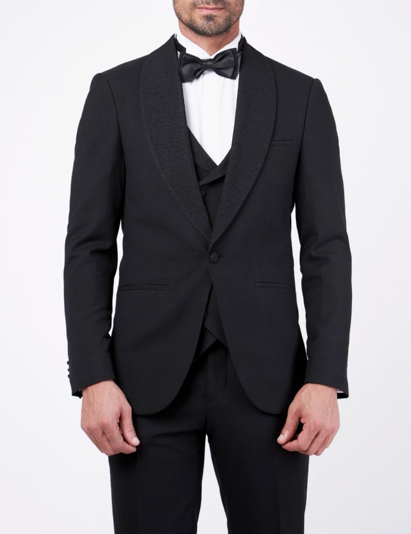 Tuxedo suit with paisley lapel