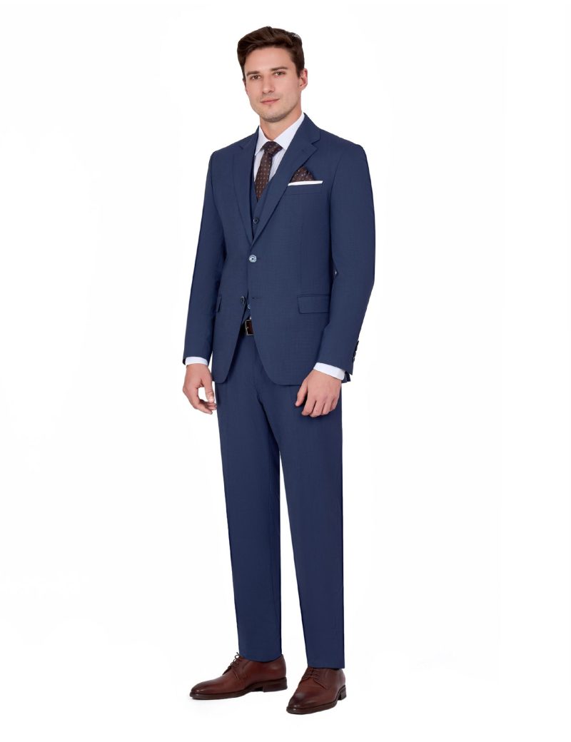 JK39KL02M016-Blue-002-3 Classic Two-Piece Suit with Notch Lapel and Flap Pockets