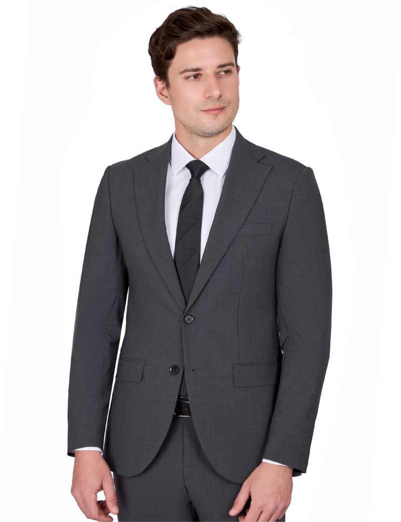 JK39SF02M112-Grey-014-5 Refined Wool-Blend Suit with Notch Lapel