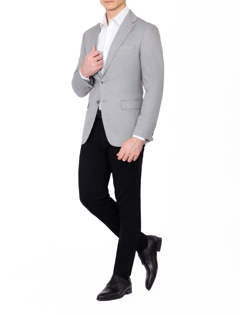 JK39SF04M043-Grey-005-3 Slim-Fit Men's Classic Blazer