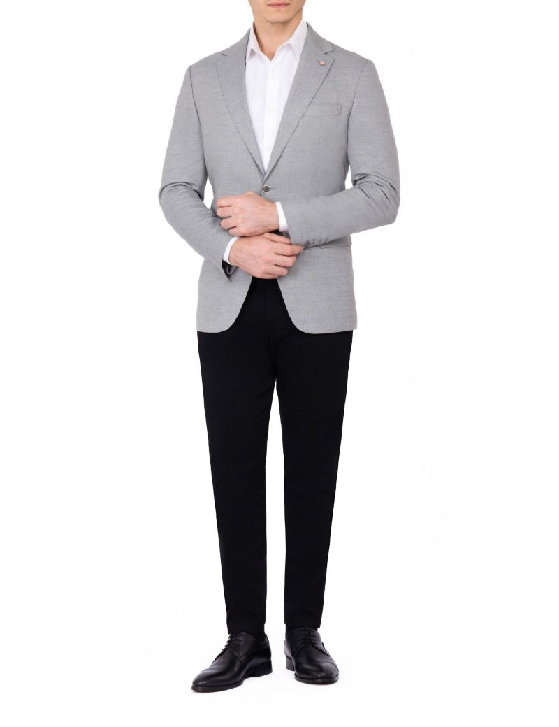 JK39SF04M043-Grey-005-4 Slim-Fit Men's Classic Blazer