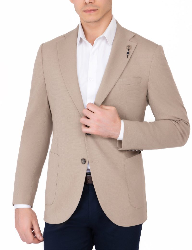 JK39SF04M047-Beige-899-1 Slim-Fit Wool Classic Blazer