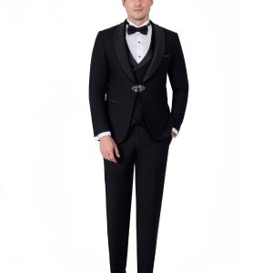 Tuxedo Wedding Suit with Shawl Plissé Satin Lapel