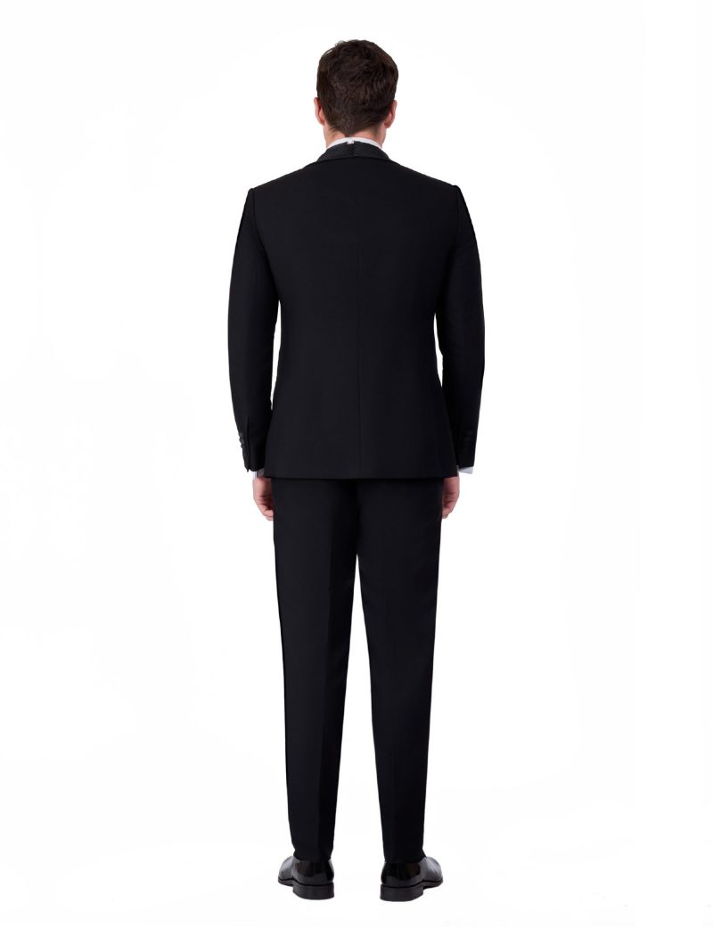 JK39SF18M014-Black-645-4 Tuxedo Wedding Suit with Shawl Plissé Satin Lapel