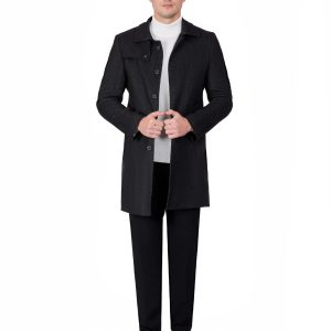 Comfort Fit Herringbone Coat with Waist Belt