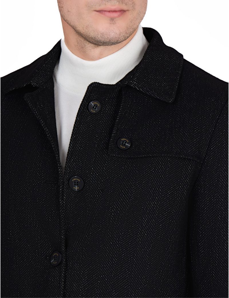 JK40CF10M002-Black-001-4 Comfort Fit Herringbone Coat with Waist Belt