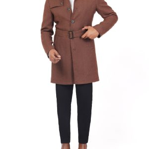 Comfort Fit Herringbone Coat with Waist Belt