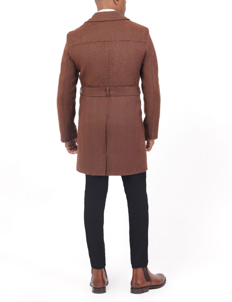 JK40CF10M002-Brown-016-4 Comfort Fit Herringbone Coat with Waist Belt