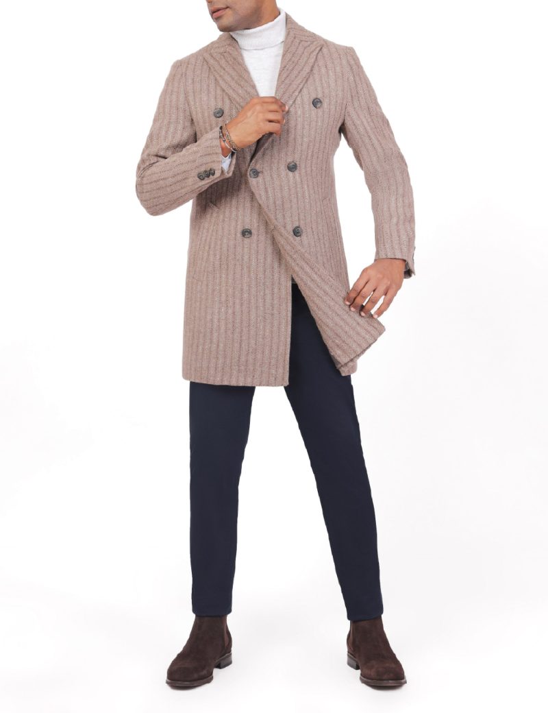 JK40CF10M005-Coffee-016-1 Double-Breasted Comfort-Fit Striped Coat