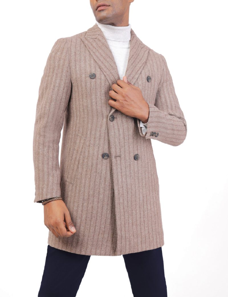 JK40CF10M005-Coffee-016-4 Double-Breasted Comfort-Fit Striped Coat