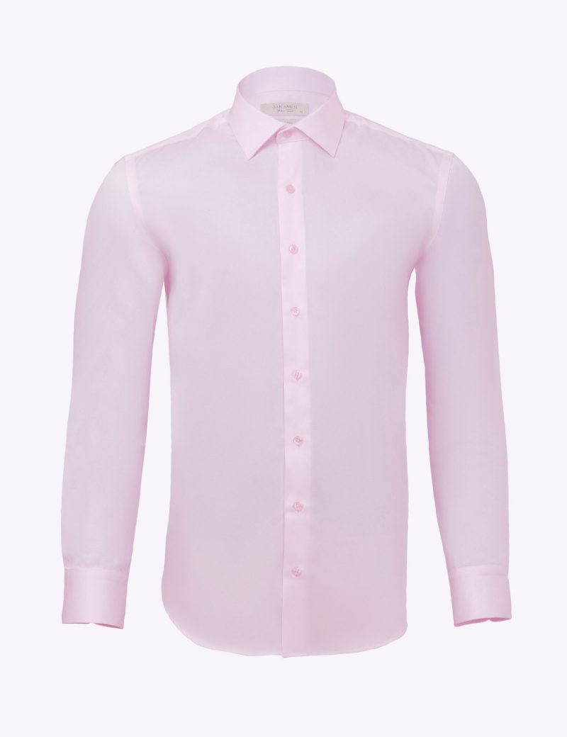JK40SF01M008-Pink-176-1 Slim-Fit Plain Basic Shirt - 100% Cotton