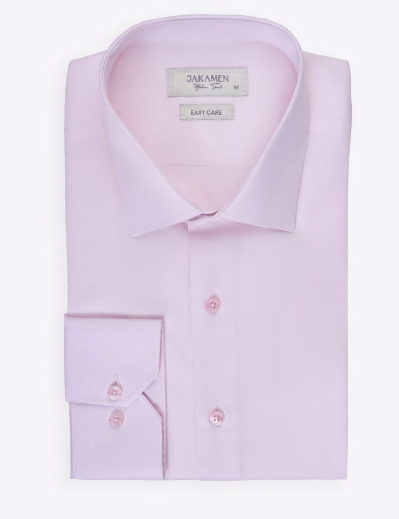 JK40SF01M008-Pink-176-4 Slim-Fit Plain Basic Shirt - 100% Cotton