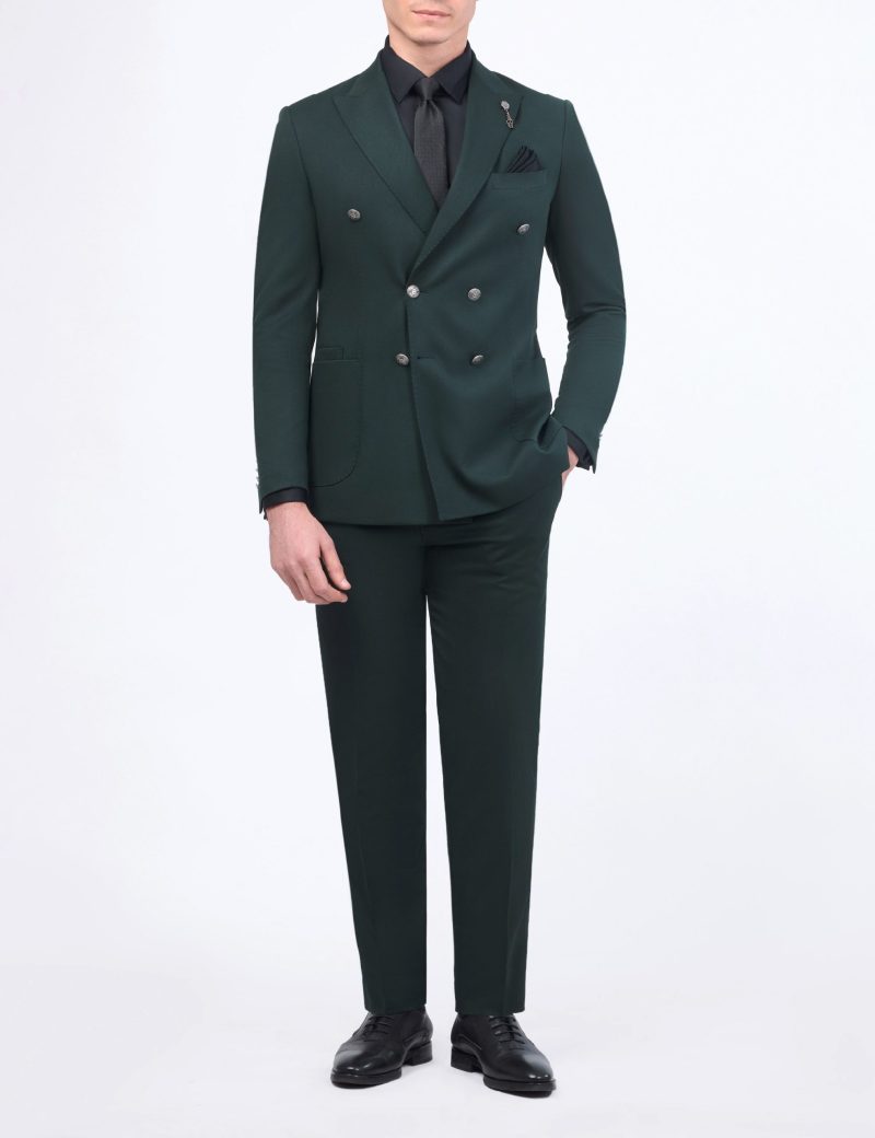 JK40SF02M010-Olive-107-1 Double Breasted Slim-Fit 2-Piece Suit