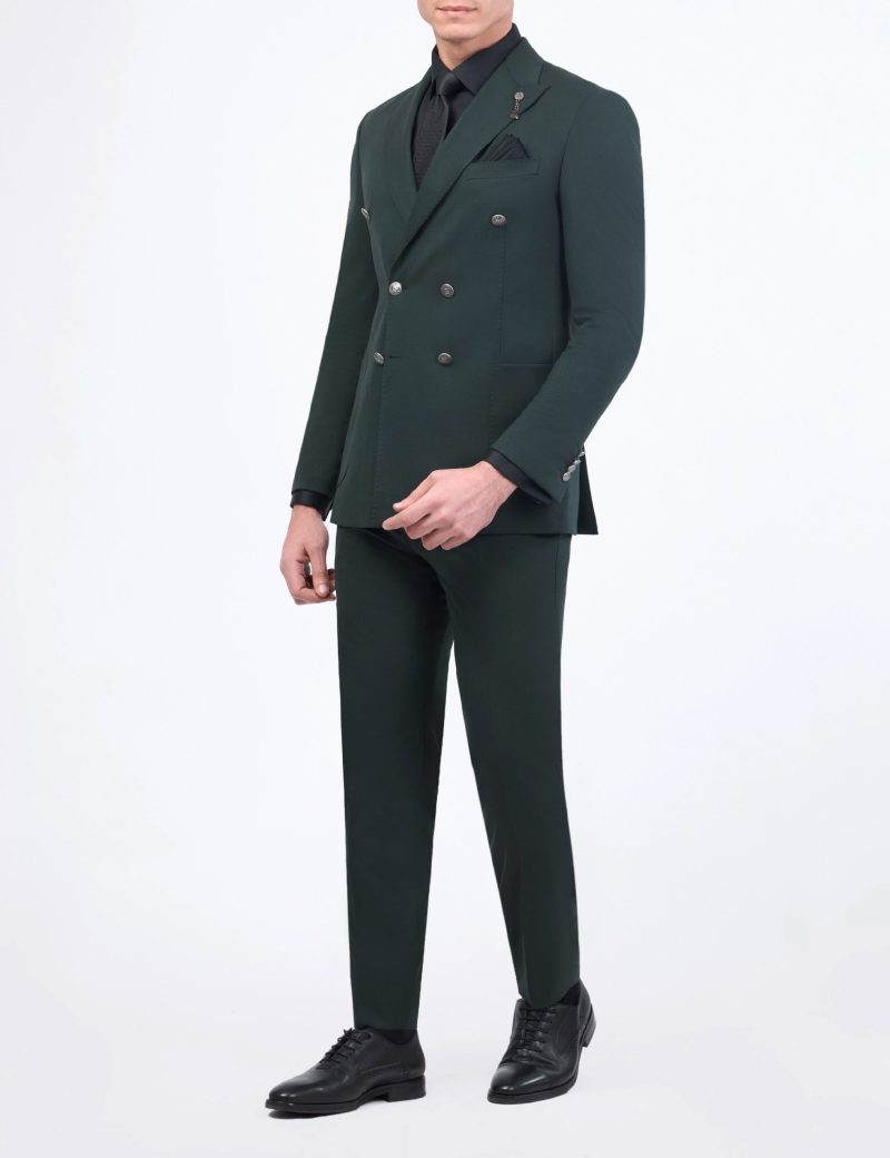 JK40SF02M010-Olive-107-2 Double Breasted Slim-Fit 2-Piece Suit
