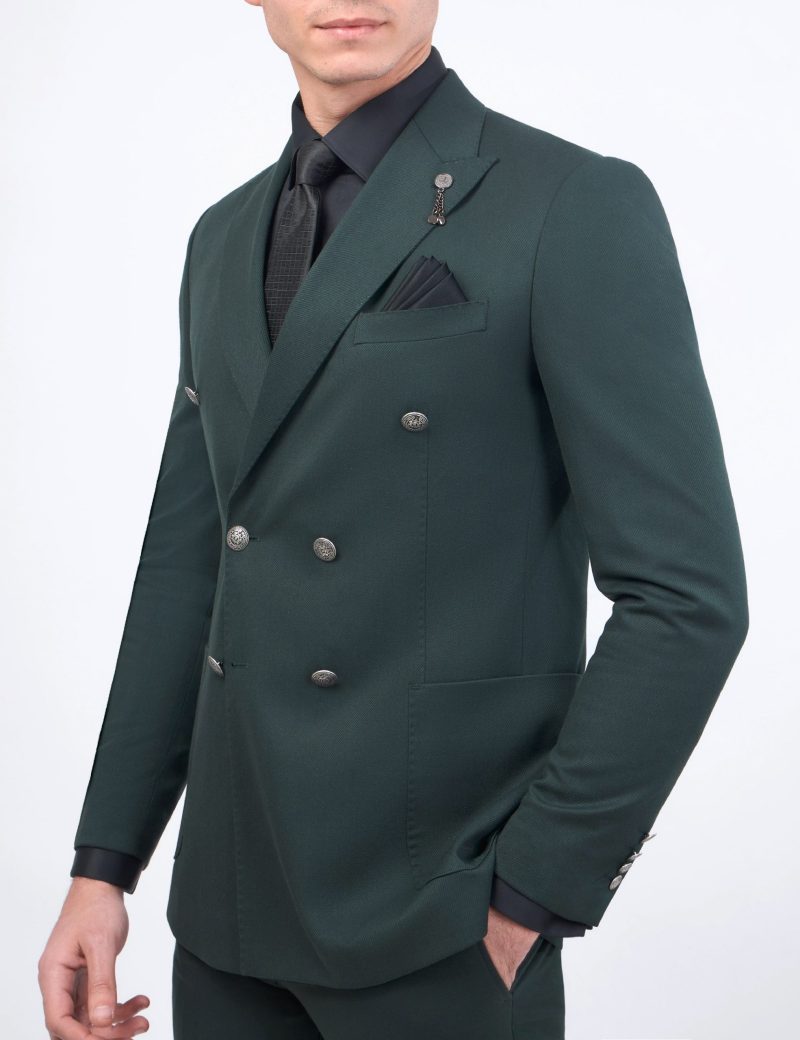 JK40SF02M010-Olive-107-4 Double Breasted Slim-Fit 2-Piece Suit