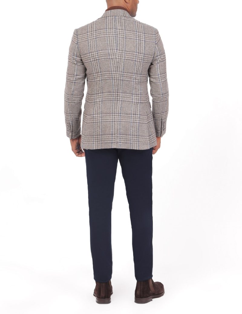 JK40SF04M007-Beige-coffee-016-2 Men's Checked Wool Blazer in Slim Fit