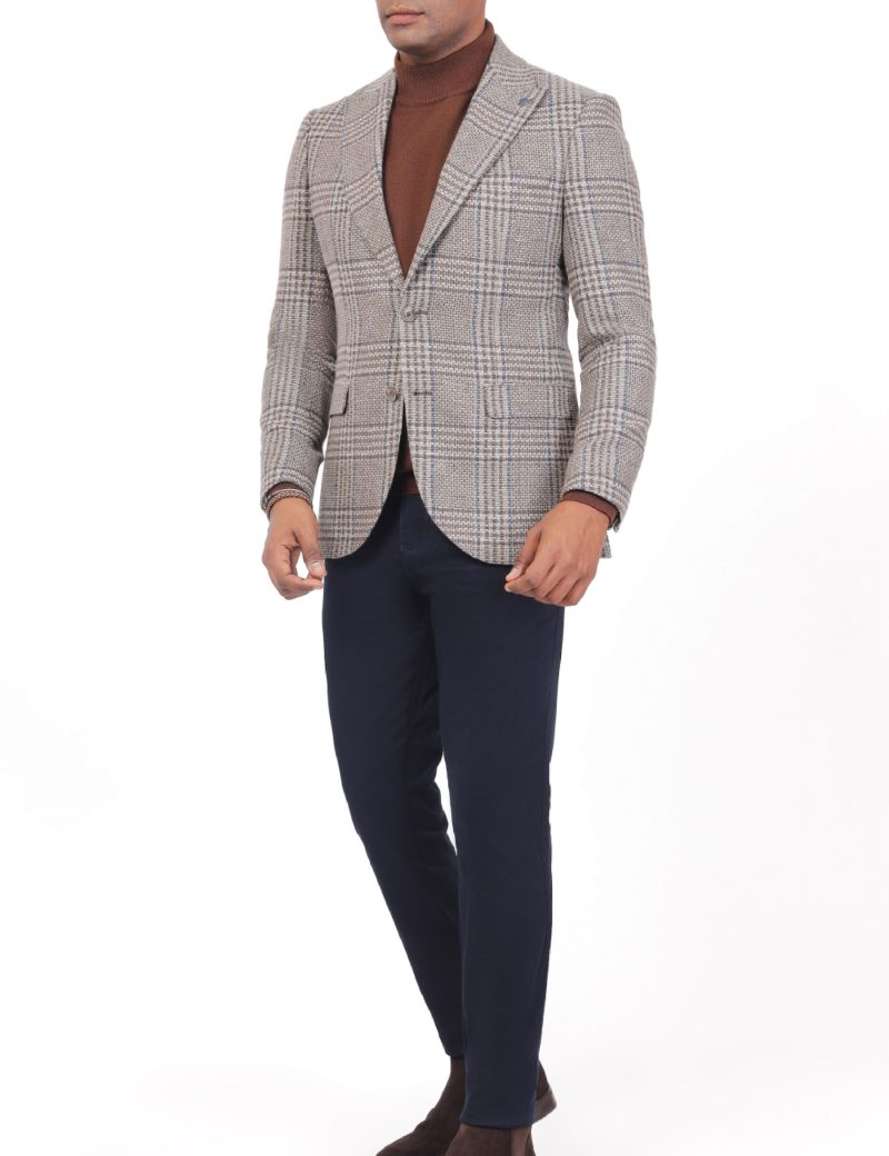 JK40SF04M007-Beige-coffee-016-4 Men's Checked Wool Blazer in Slim Fit
