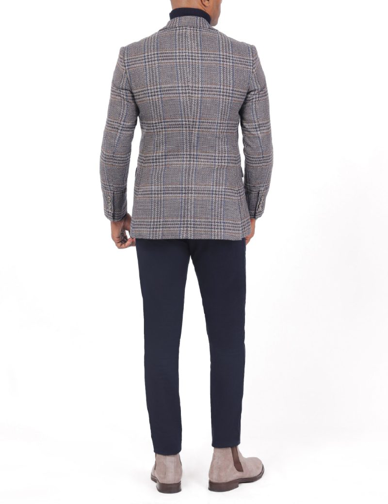 JK40SF04M007-Brown-navy-019-2 Men's Checked Wool Blazer in Slim Fit