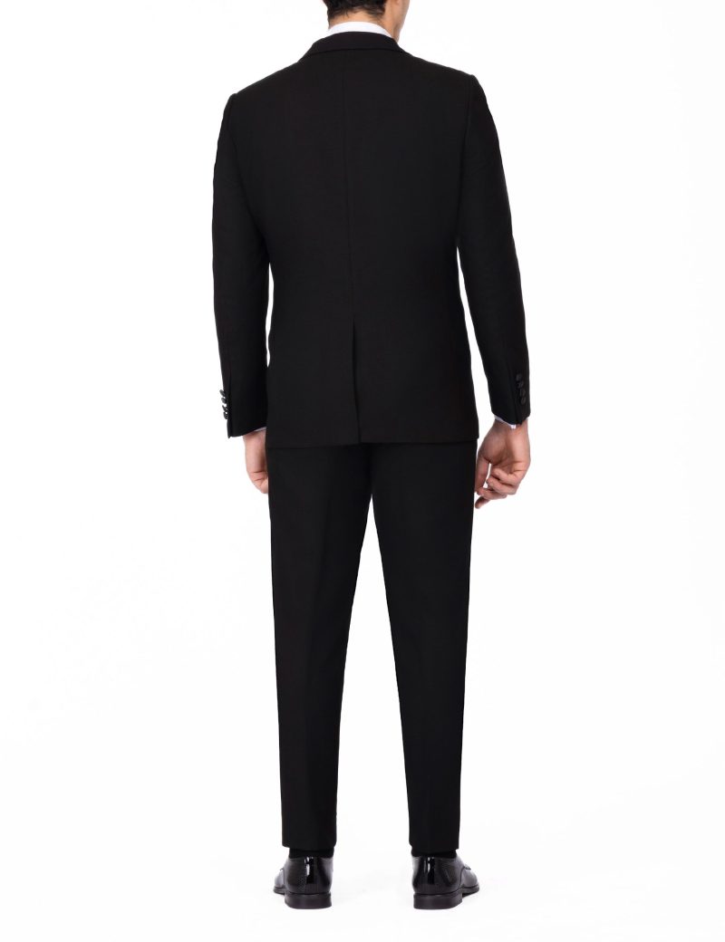 JK40SF18M016-Black-001-3 Slim-Fit Tuxedo Suit with Shawl Satin Lapel