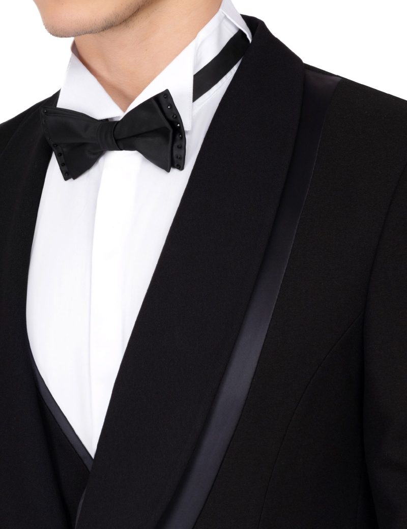 JK40SF18M016-Black-001-4 Slim-Fit Tuxedo Suit with Shawl Satin Lapel