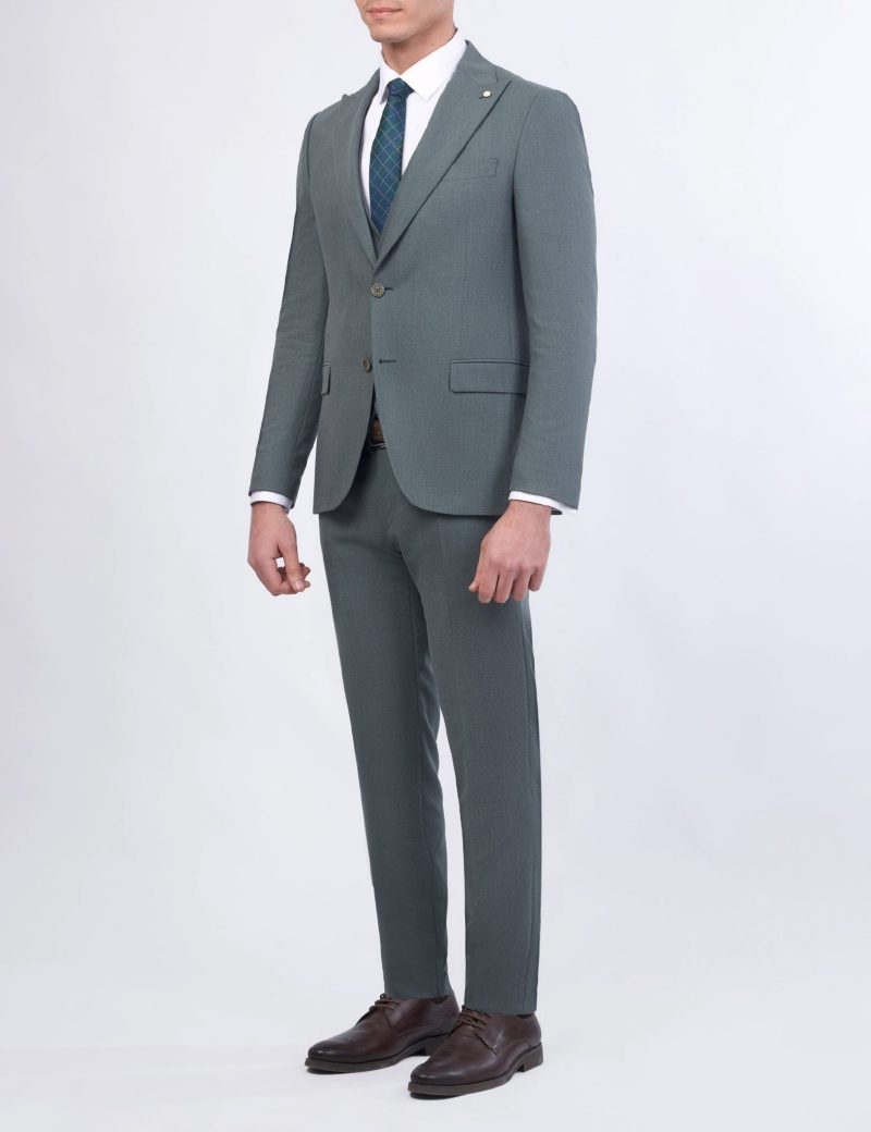 OL40SF02M002-Olive-523-2 Slim Fit 3-Piece Suit With Identical Vest