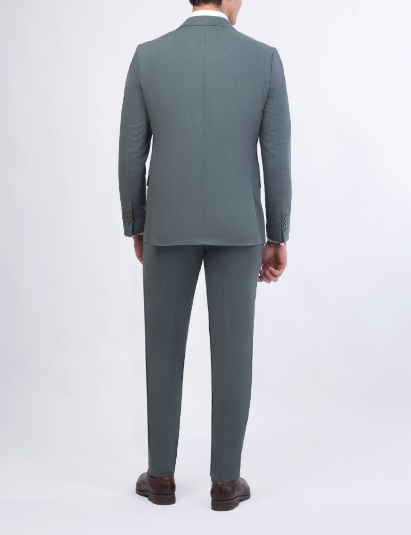 OL40SF02M002-Olive-523-3 Slim Fit 3-Piece Suit With Identical Vest