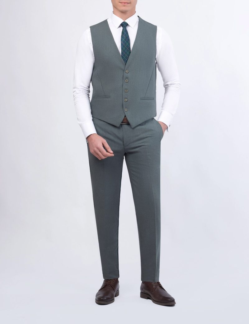 OL40SF02M002-Olive-523-6 Slim Fit 3-Piece Suit With Identical Vest