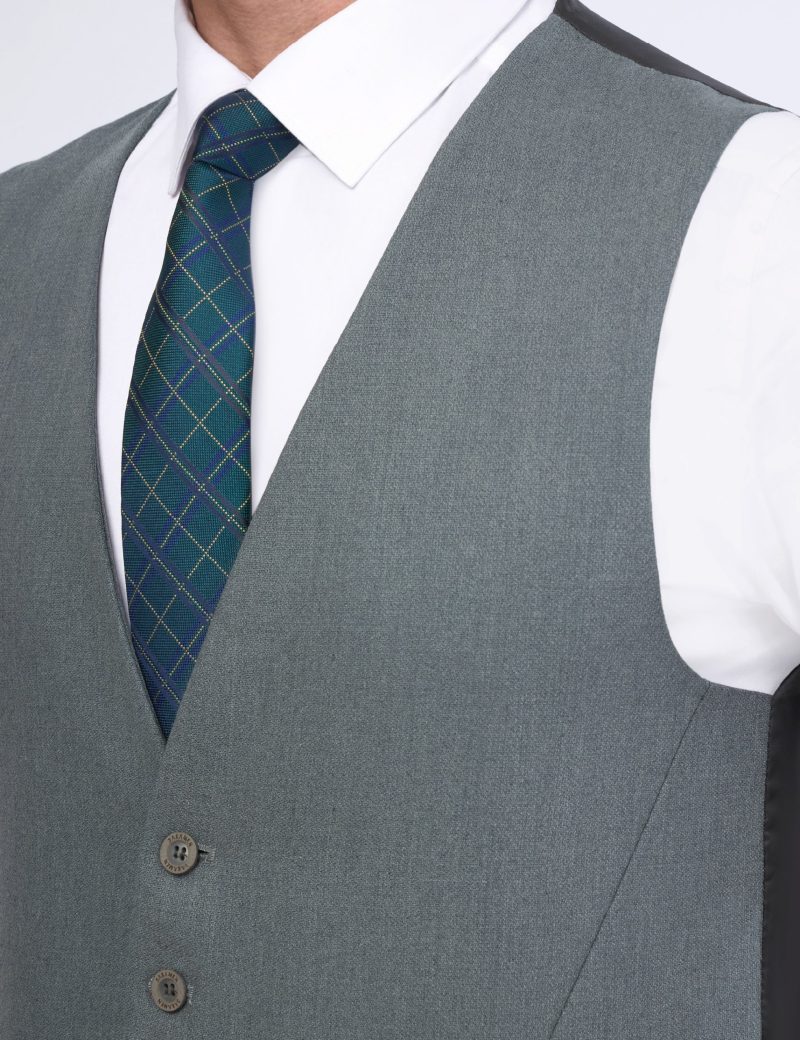 OL40SF02M002-Olive-523-7 Slim Fit 3-Piece Suit With Identical Vest
