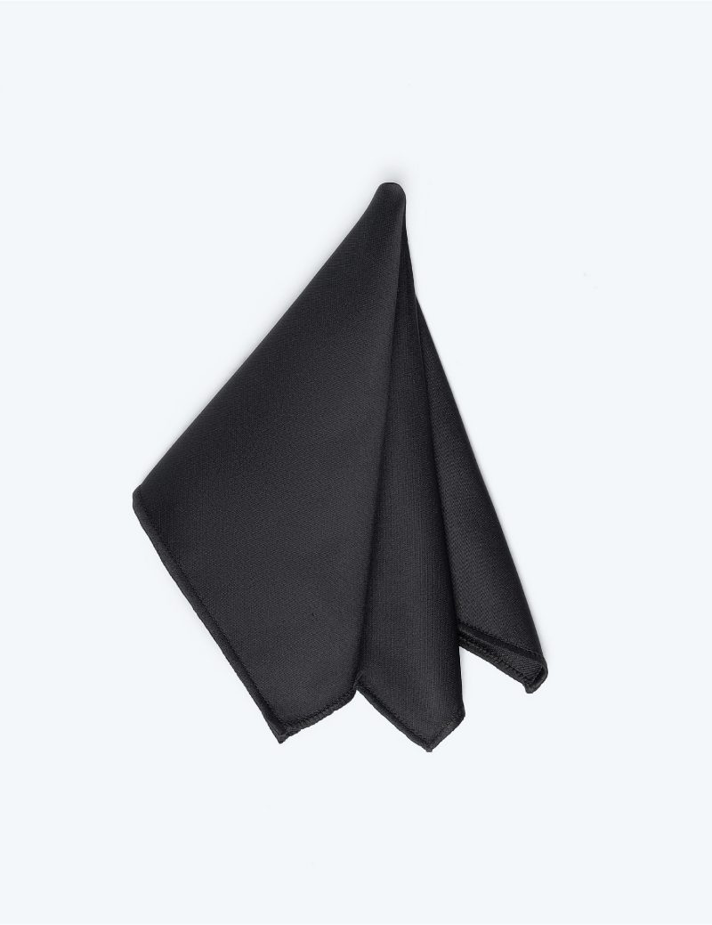 PS01B001-Black-1 Plain-satin Pocket square
