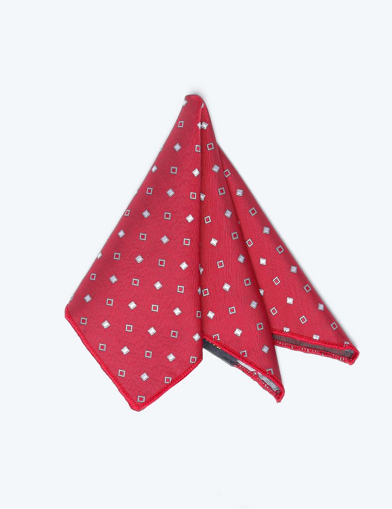 PS01R00-Red-1 White squares Pocket square
