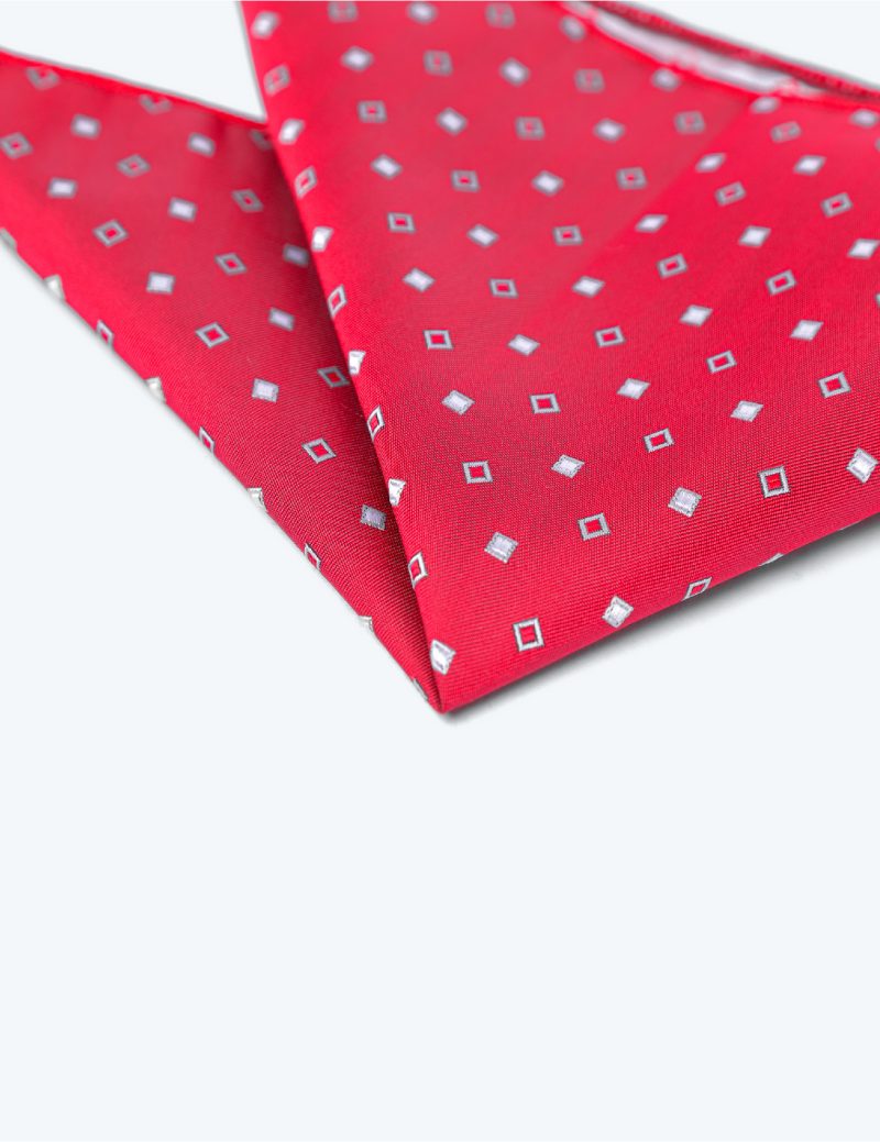 PS01R00-Red-2 White squares Pocket square