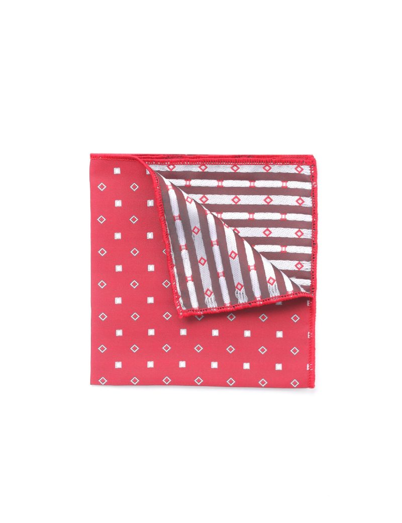 PS01R00-Red-3 White squares Pocket square
