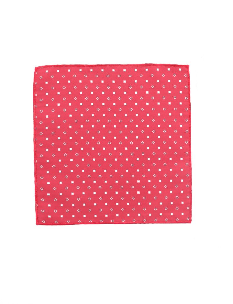 PS01R00-Red-4 White squares Pocket square