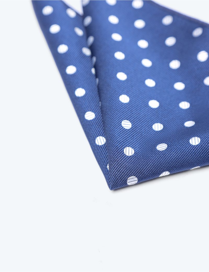 PS02N00-Navy-2 White circles Pocket square