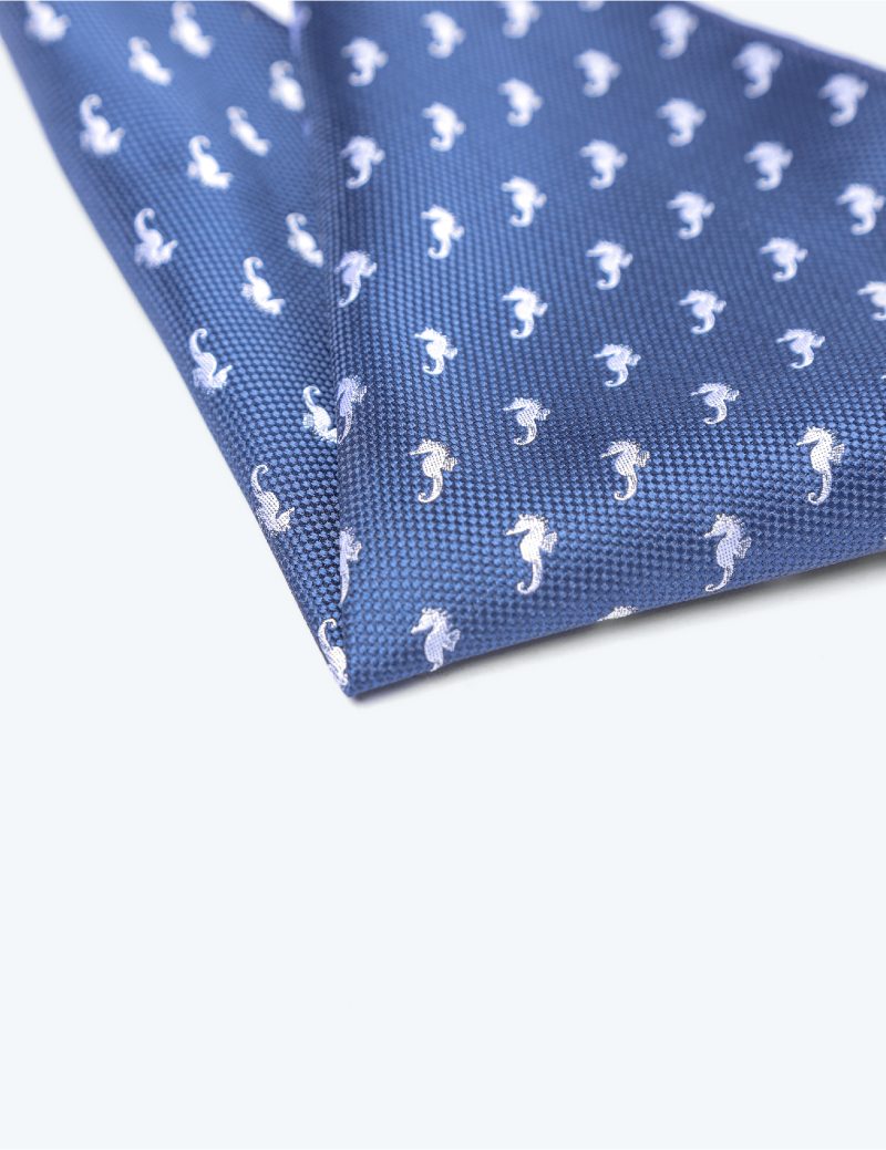 White seahorse Pocket square